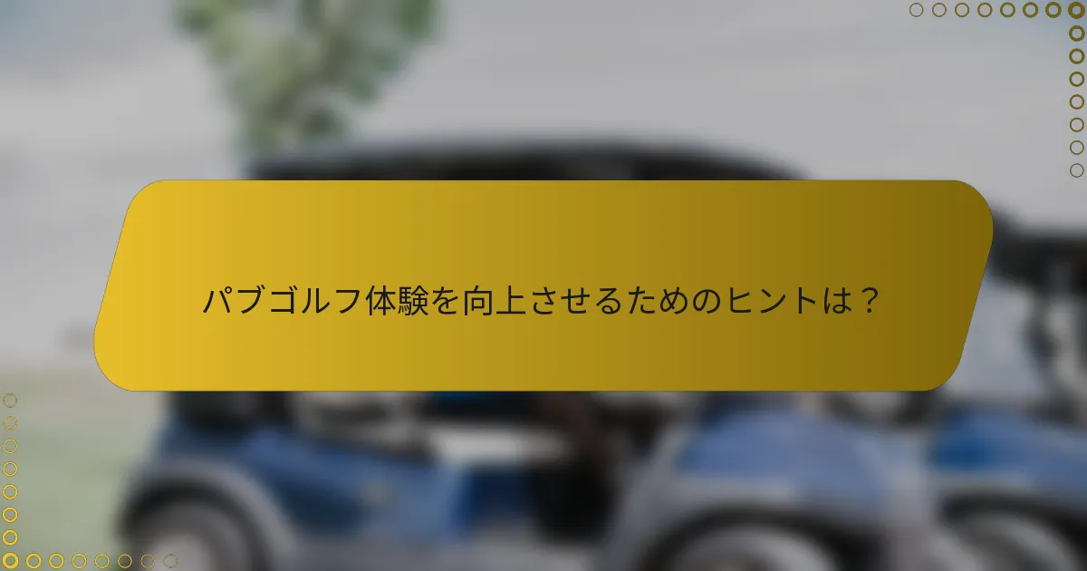 パブゴルフ体験を向上させるためのヒントは？
